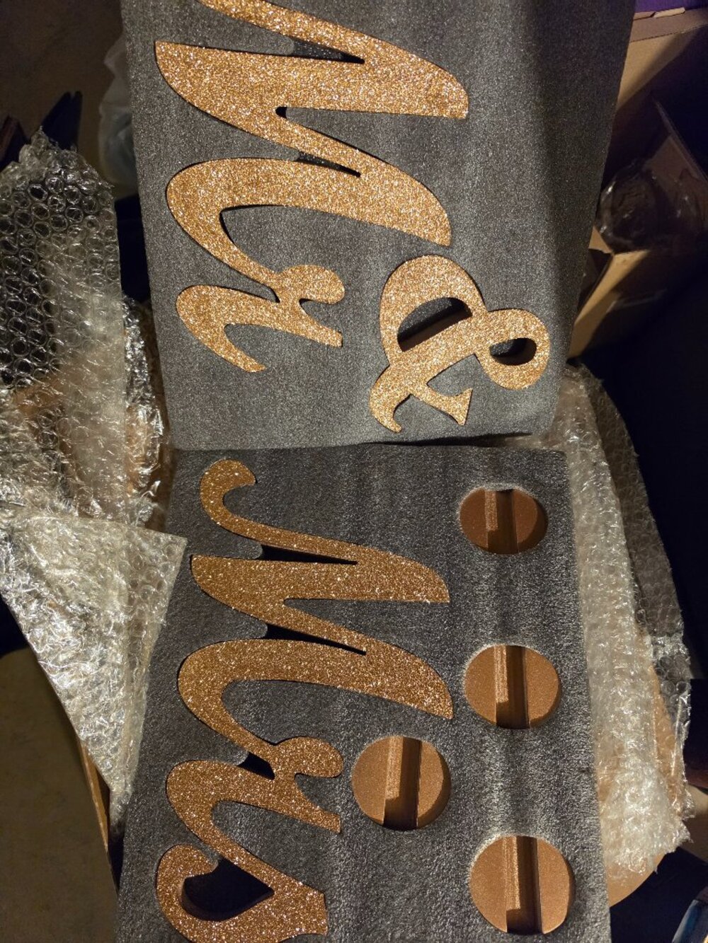 Mr. And Mrs. Gold glitter signs